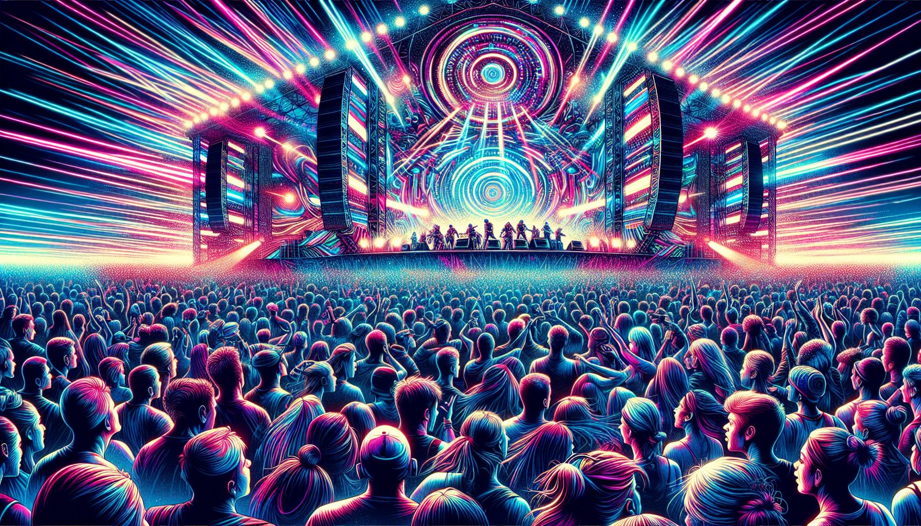 Illustration of a vibrant and diverse crowd at Boom Festival