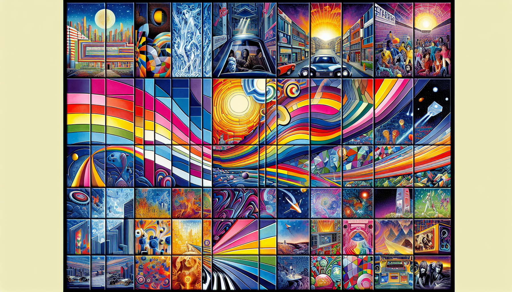 Sesto Sento's iconic album covers in an artistic illustration